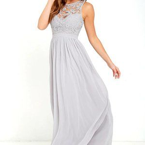 NWOT - So Far Gown Grey Lace Maxi Dress